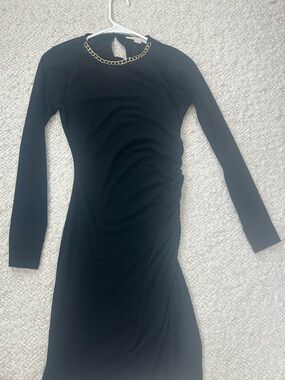 MICHAEL Michael Kors Black Long-Sleeve Dress with Gold Chain Detail